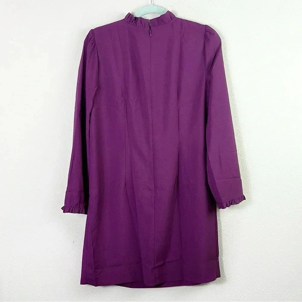 NWT J. Crew Ruffle neck and sleeves - shift dress in purple plum size 6